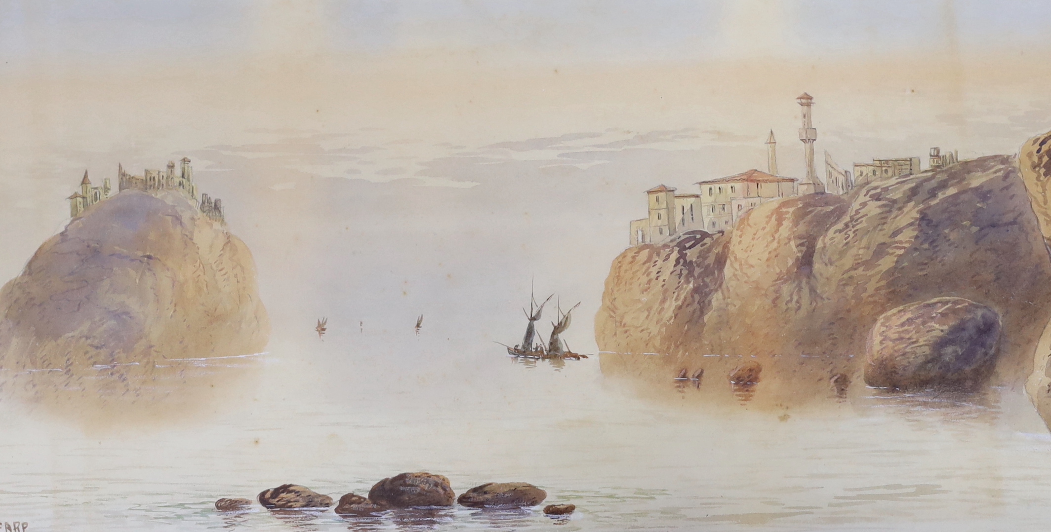 Edwin Earp (1851-1945), pair of watercolours, Italian river landscapes with villas, each signed, 26 x 49cm